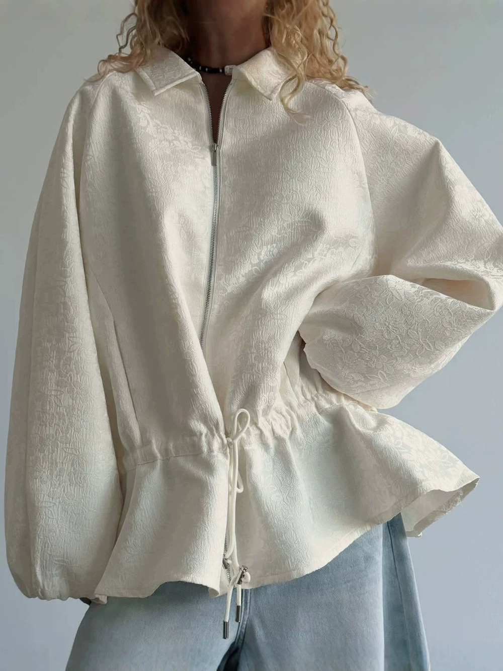 Forever 21 Drawstring Jacquard Cinched Jacket Mid Length Casual Russian